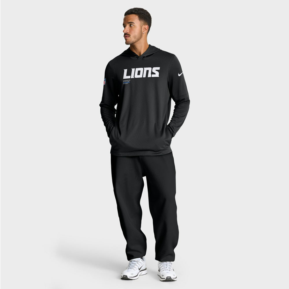Detroit Lions Sideline Pure Fury Performance Long Sleeve Hoodie T-Shirt Black
