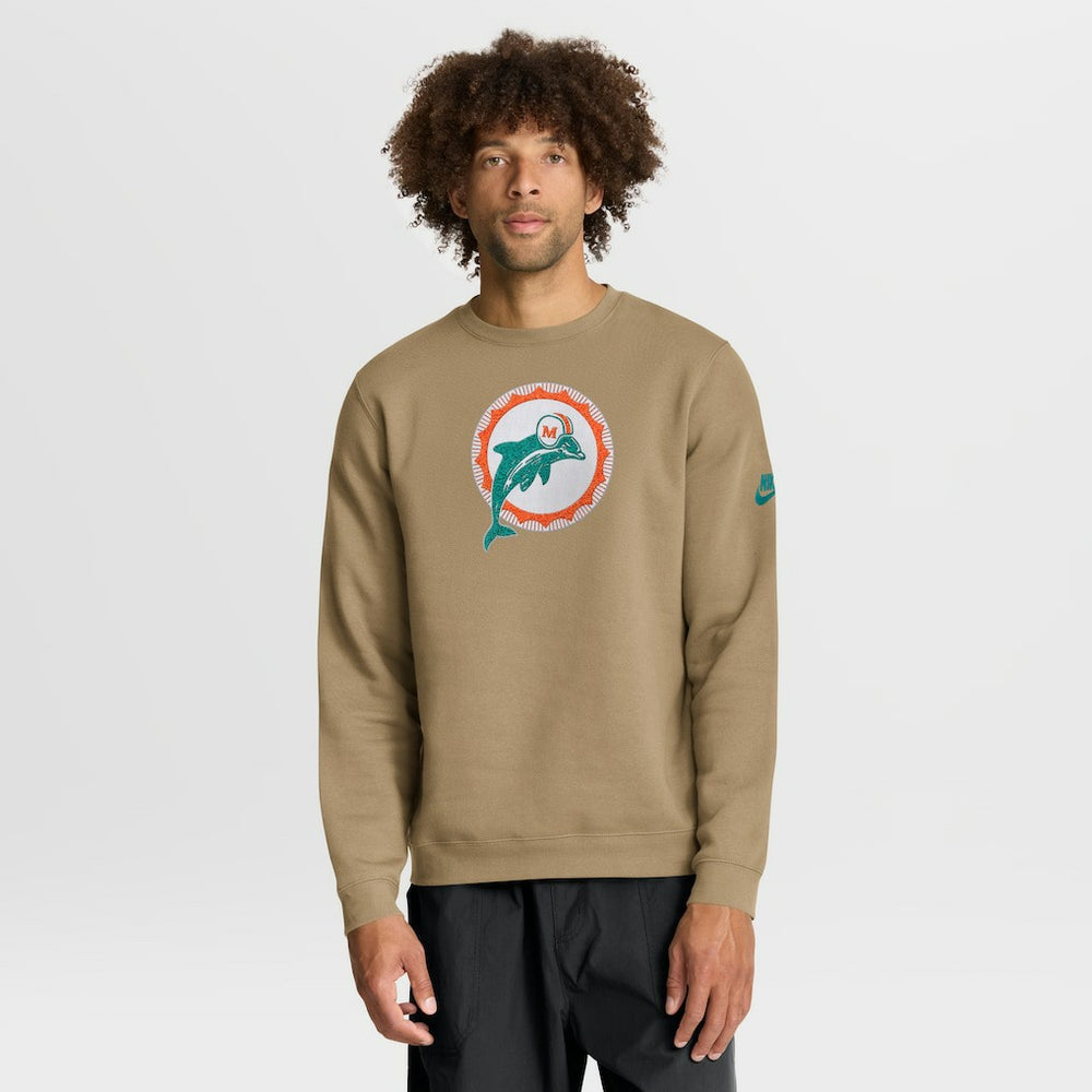 Miami Dolphins Swing Pass Rewind Club Pullover Sweatshirt Tan