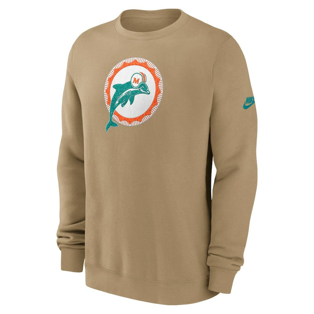 Miami Dolphins Swing Pass Rewind Club Pullover Sweatshirt Tan