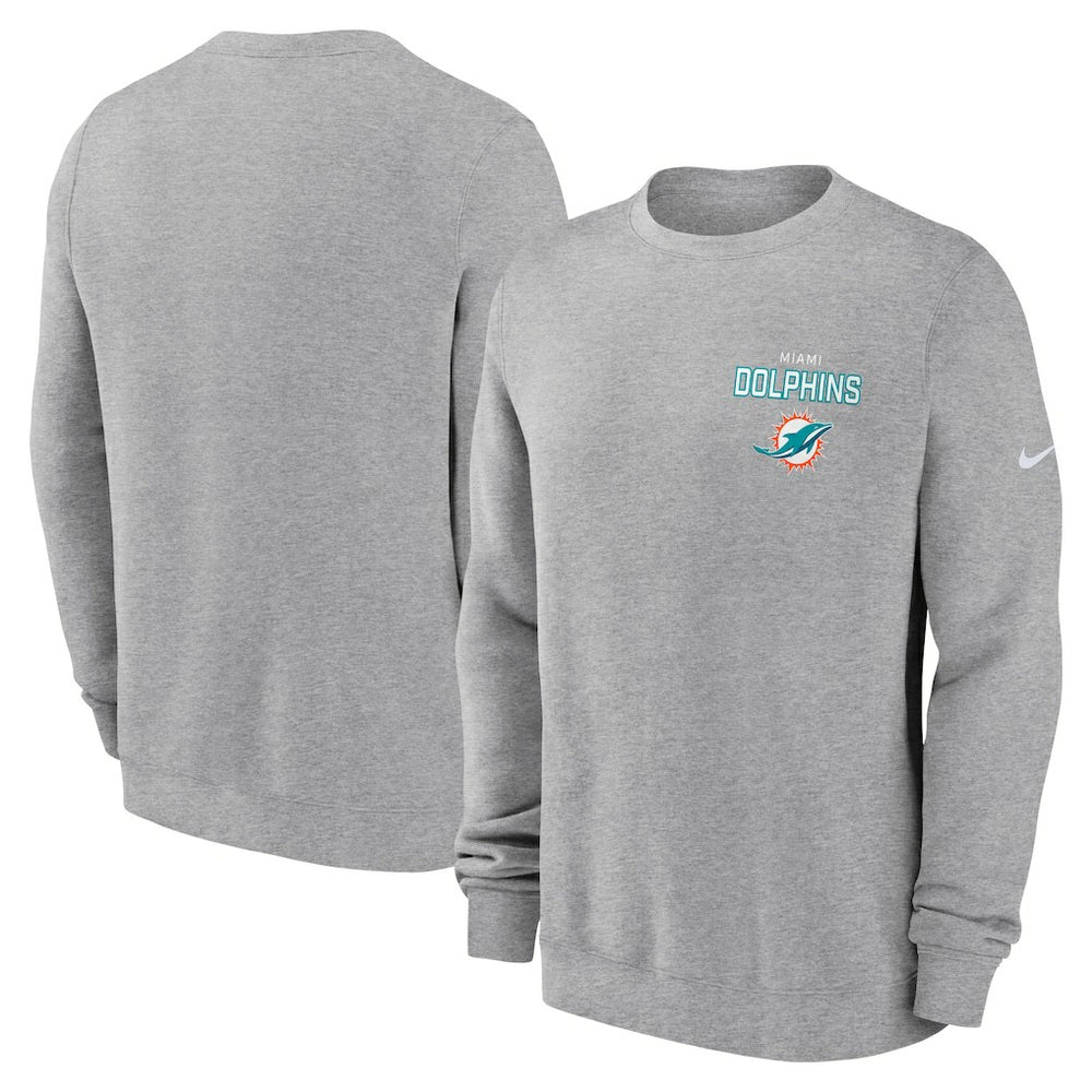 Miami Dolphins Primetime Club Fleece Pullover Sweatshirt Heather Gray