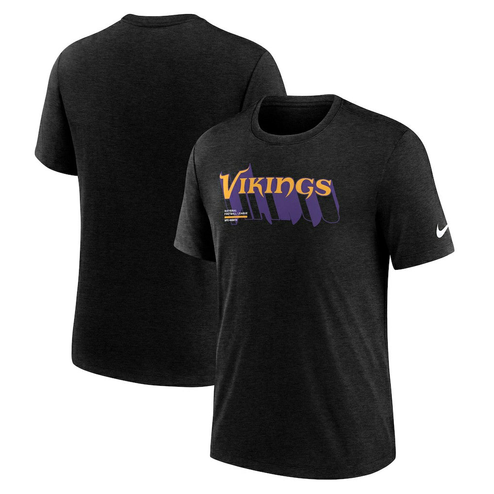 Minnesota Vikings Long Pass Tri-Blend T-Shirt Heather Black