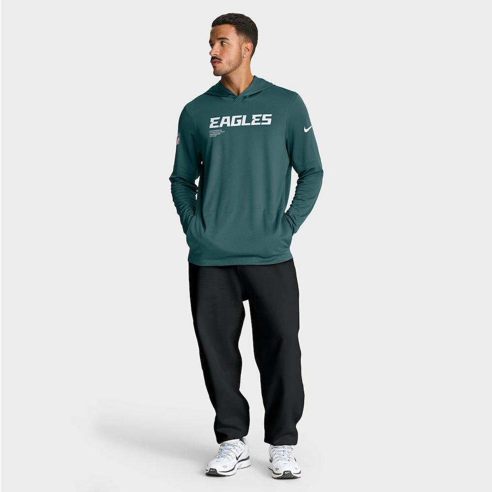 Philadelphia Eagles Big & Tall Sideline Dri-FIT Long Sleeve Hoodie T-Shirt Midnight Green