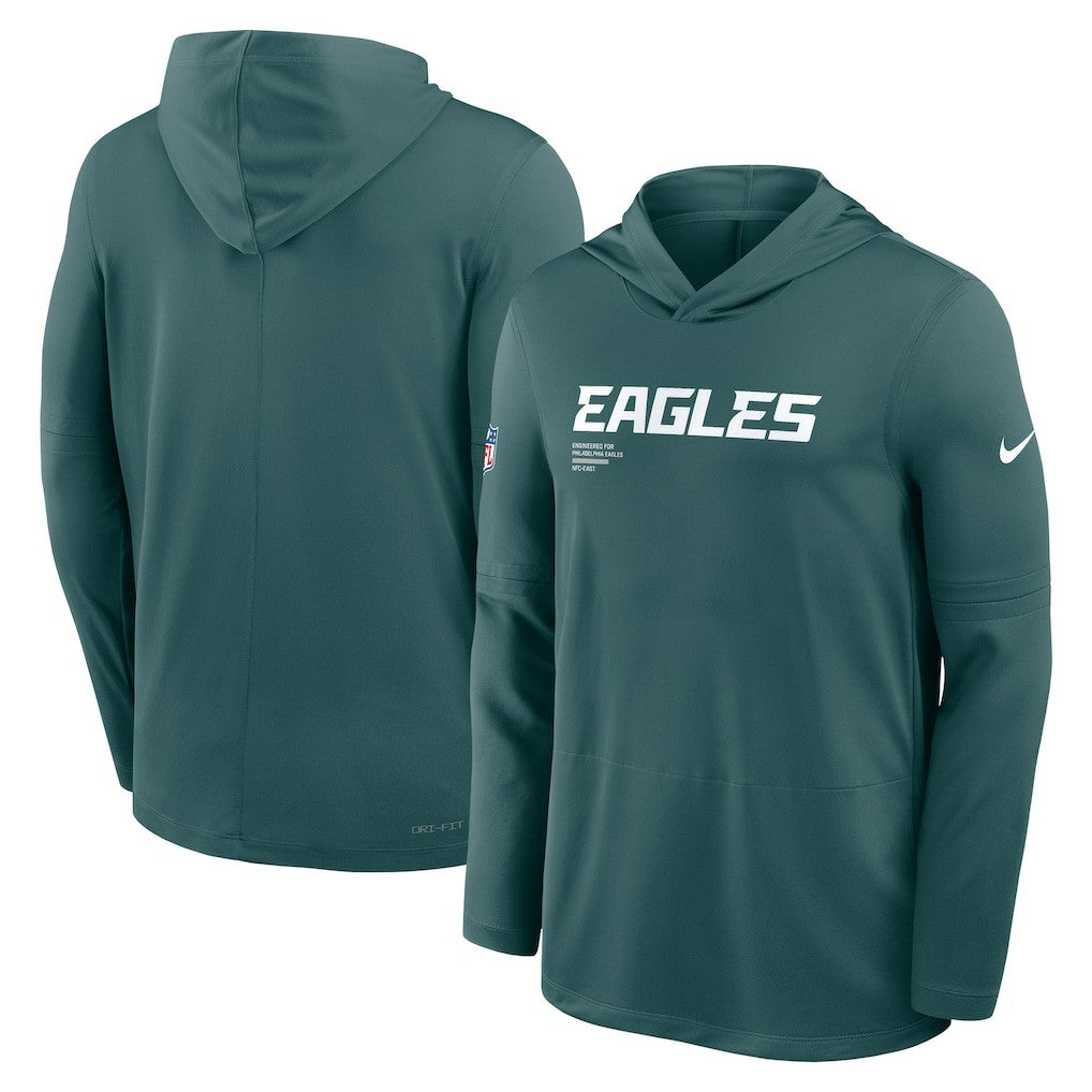 Philadelphia Eagles Big & Tall Sideline Dri-FIT Long Sleeve Hoodie T-Shirt Midnight Green