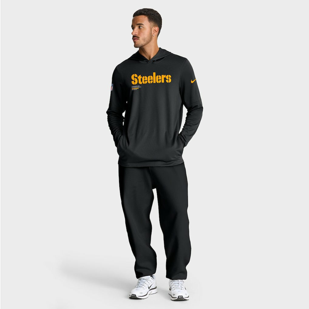 Pittsburgh Steelers Big & Tall Sideline Dri-FIT Long Sleeve Hoodie T-Shirt Black