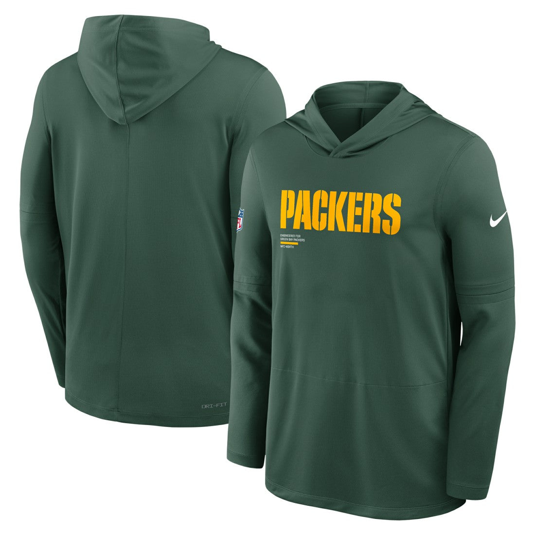 Green Bay Packers Big & Tall Sideline Dri-FIT Long Sleeve Hoodie T-Shirt Green