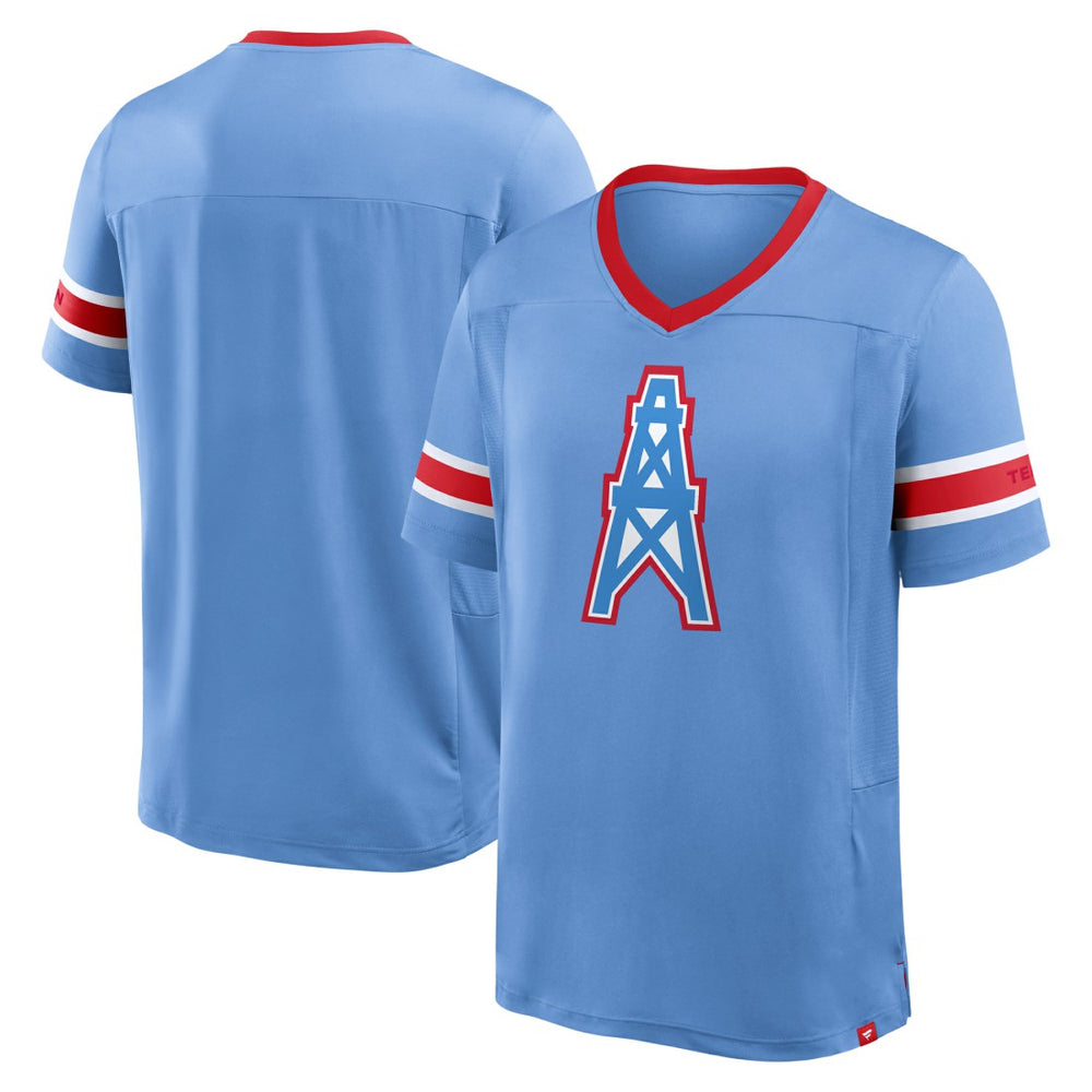 Tennessee Titans Oilers Throwback Hometown Premium Hashmark V-Neck T-Shirt Light Blue