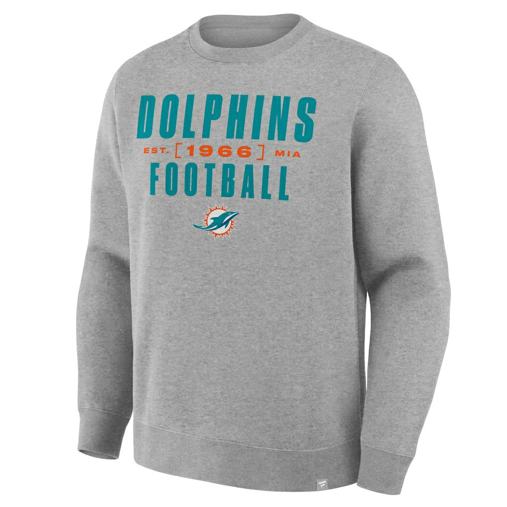 Miami Dolphins Powerful Throw Legacy Pullover Sweatshirt Heather Gray