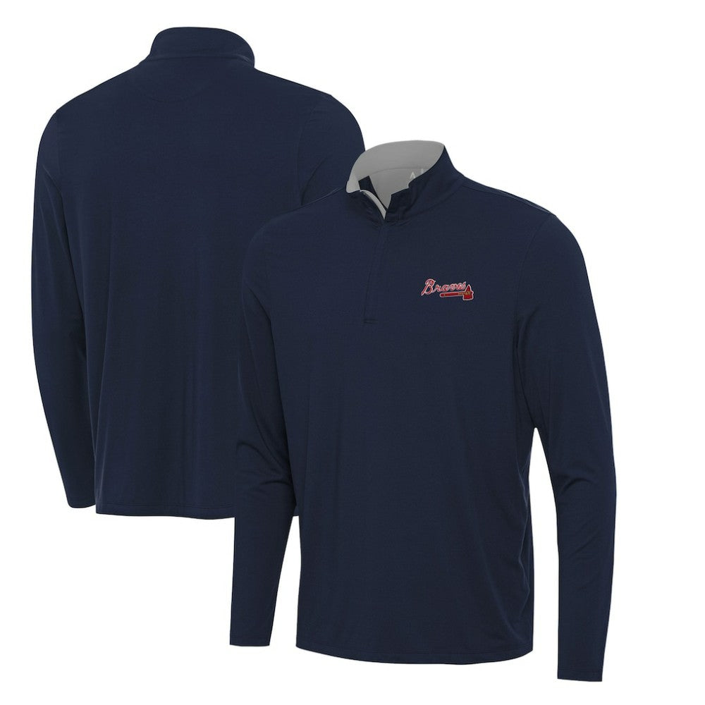 Atlanta Braves Antigua Content Quarter-Zip Top - Navy Tops