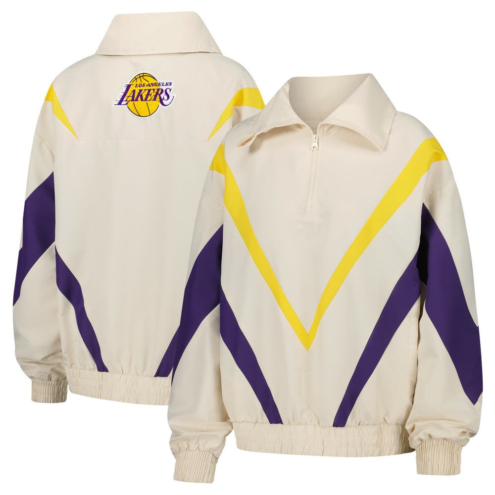 Los Angeles Lakers Terez Women's Retro Chevron Ripstop Quarter-Zip Windbreaker Jacket White