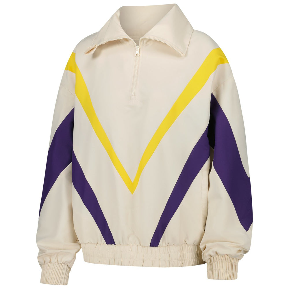 Los Angeles Lakers Terez Women's Retro Chevron Ripstop Quarter-Zip Windbreaker Jacket White