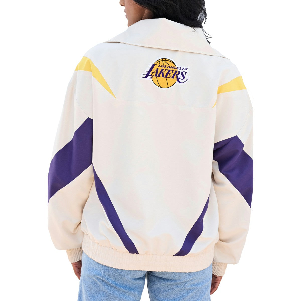 Los Angeles Lakers Terez Women's Retro Chevron Ripstop Quarter-Zip Windbreaker Jacket White