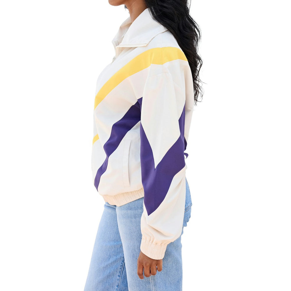 Los Angeles Lakers Terez Women's Retro Chevron Ripstop Quarter-Zip Windbreaker Jacket White