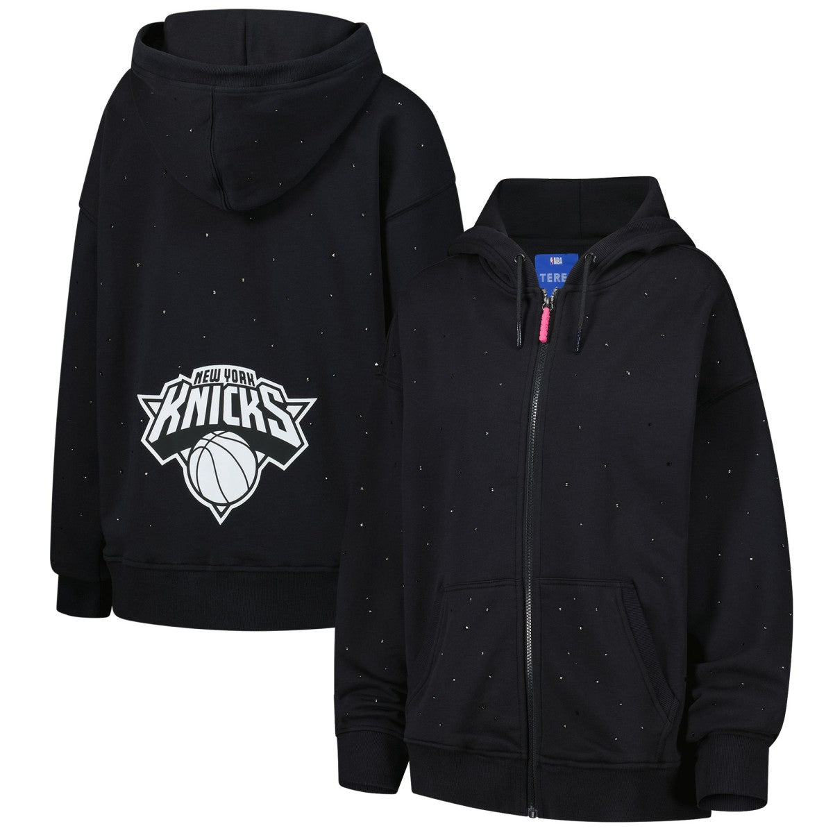 New York Knicks Terez Women's Oversized Allover Gemstone Full-Zip Hoodie Black