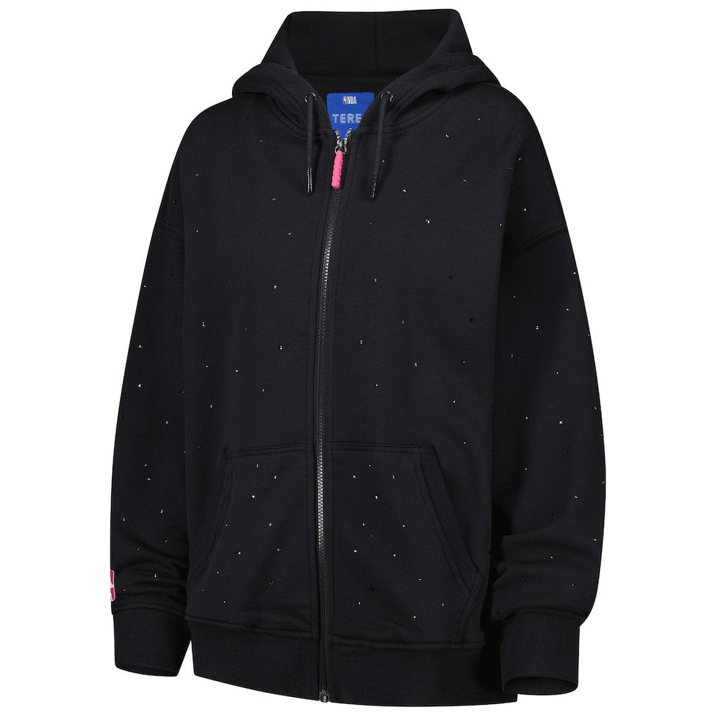 Golden State Warriors Terez Women's Oversized Allover Gemstone Full-Zip Hoodie Black