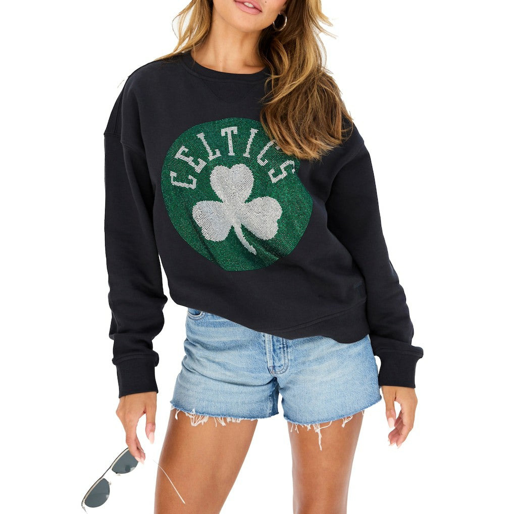Boston Celtics Terez Women's Gemstone Logo Pullover Sweatshirt Black