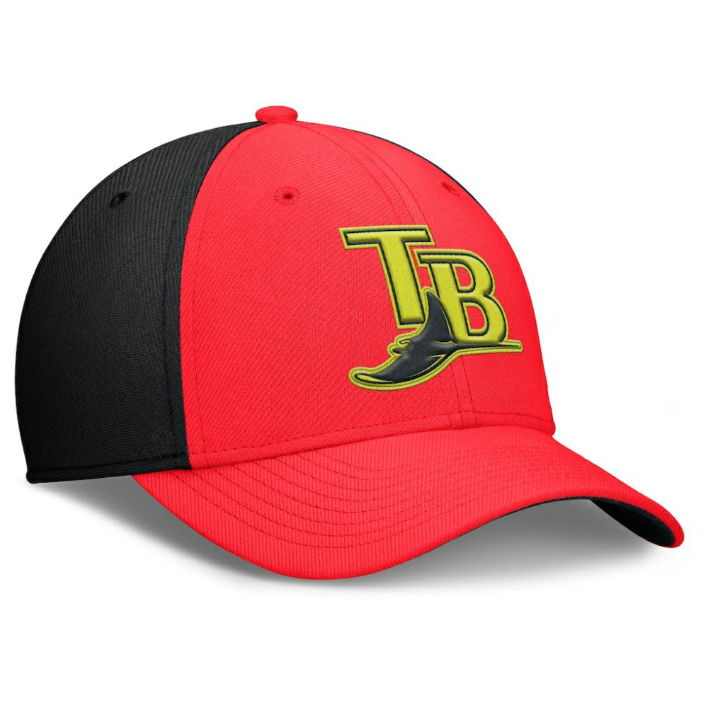 Tampa Bay Rays Nike Neon 90s Rise SwooshFlex Hat - Crimson/Black Hats