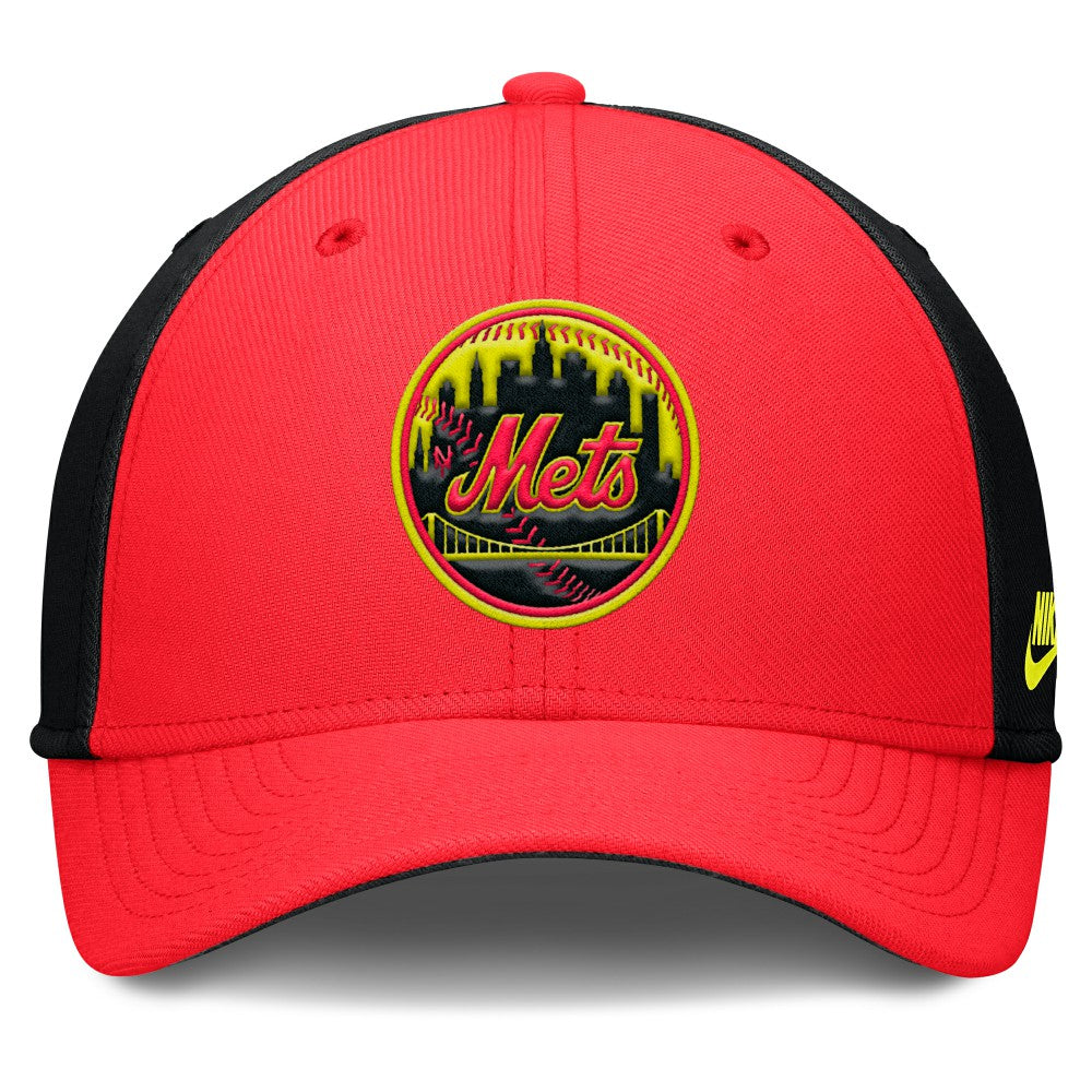 New York Mets Nike Neon 90s Rise SwooshFlex Hat - Crimson/Black Hats