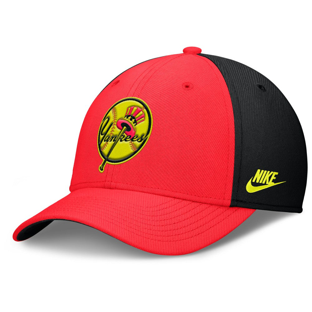 New York Yankees Nike Neon 90s Rise SwooshFlex Hat - Crimson/Black Hats