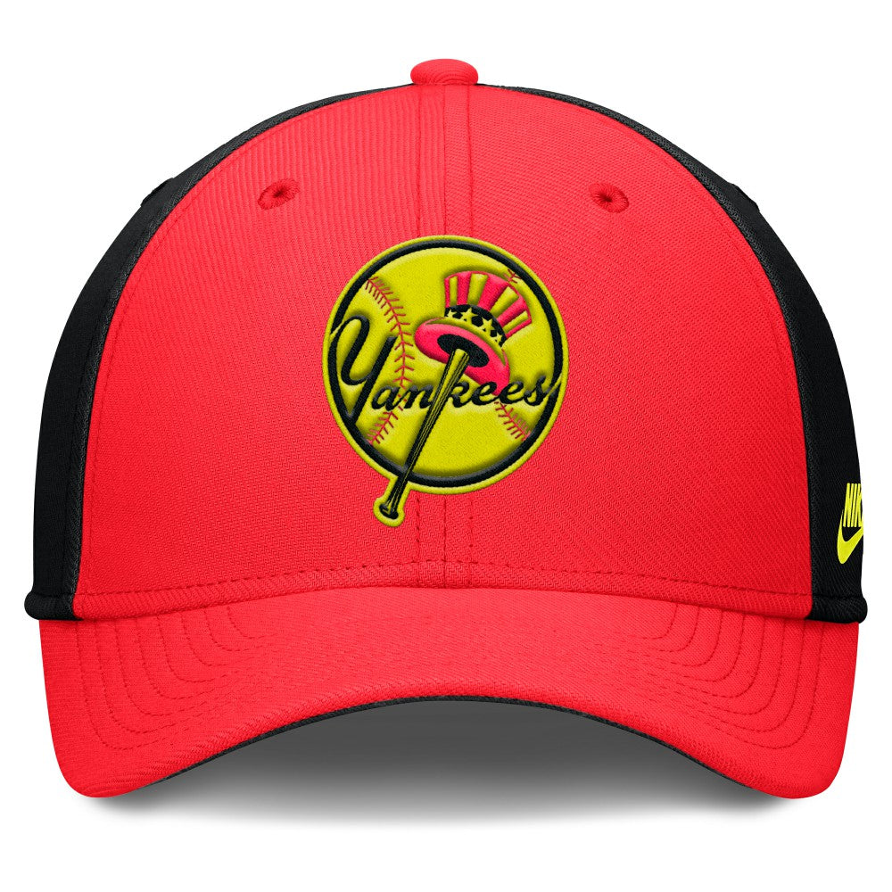 New York Yankees Nike Neon 90s Rise SwooshFlex Hat - Crimson/Black Hats