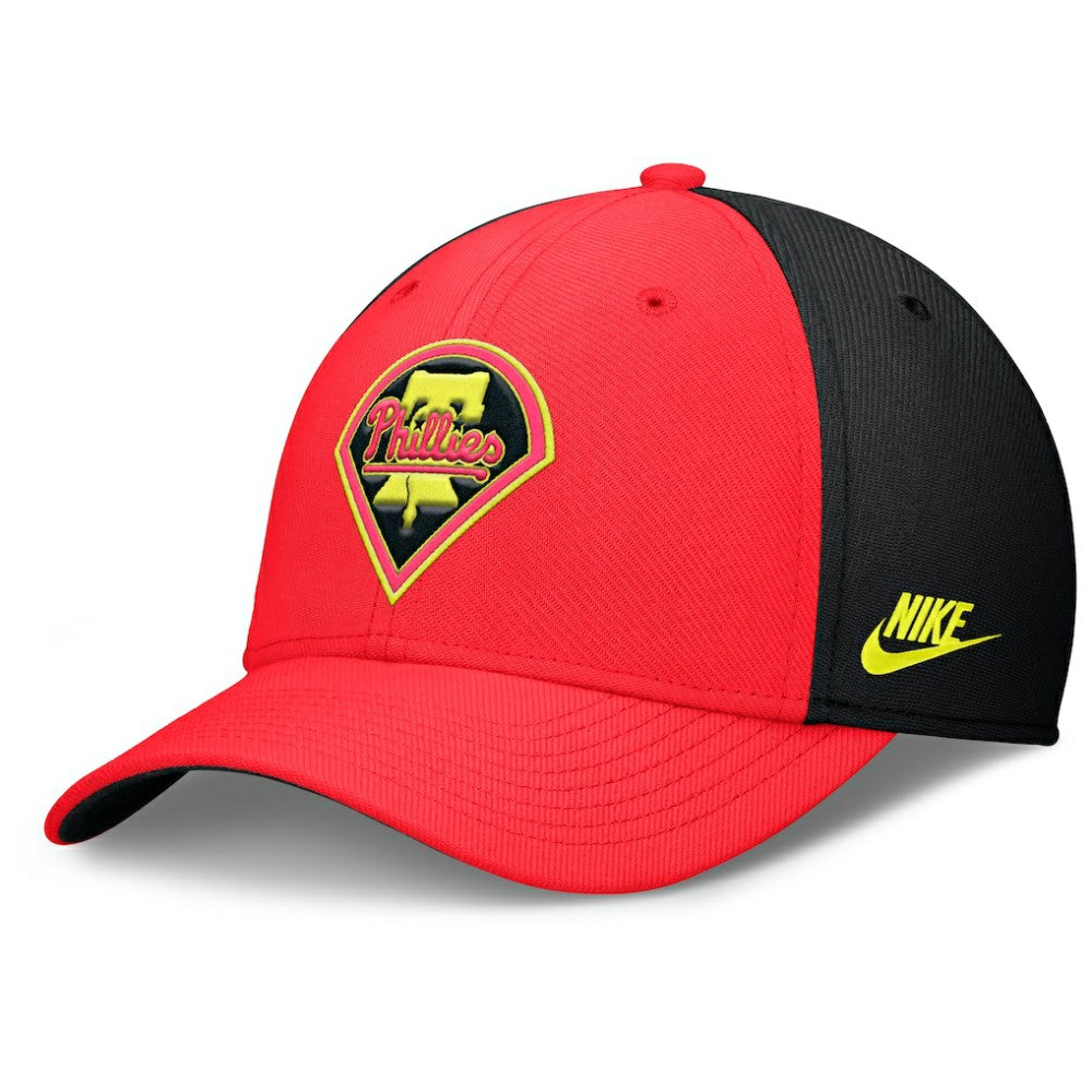 Philadelphia Phillies Nike Neon 90s Rise SwooshFlex Hat - Crimson/Black Hats