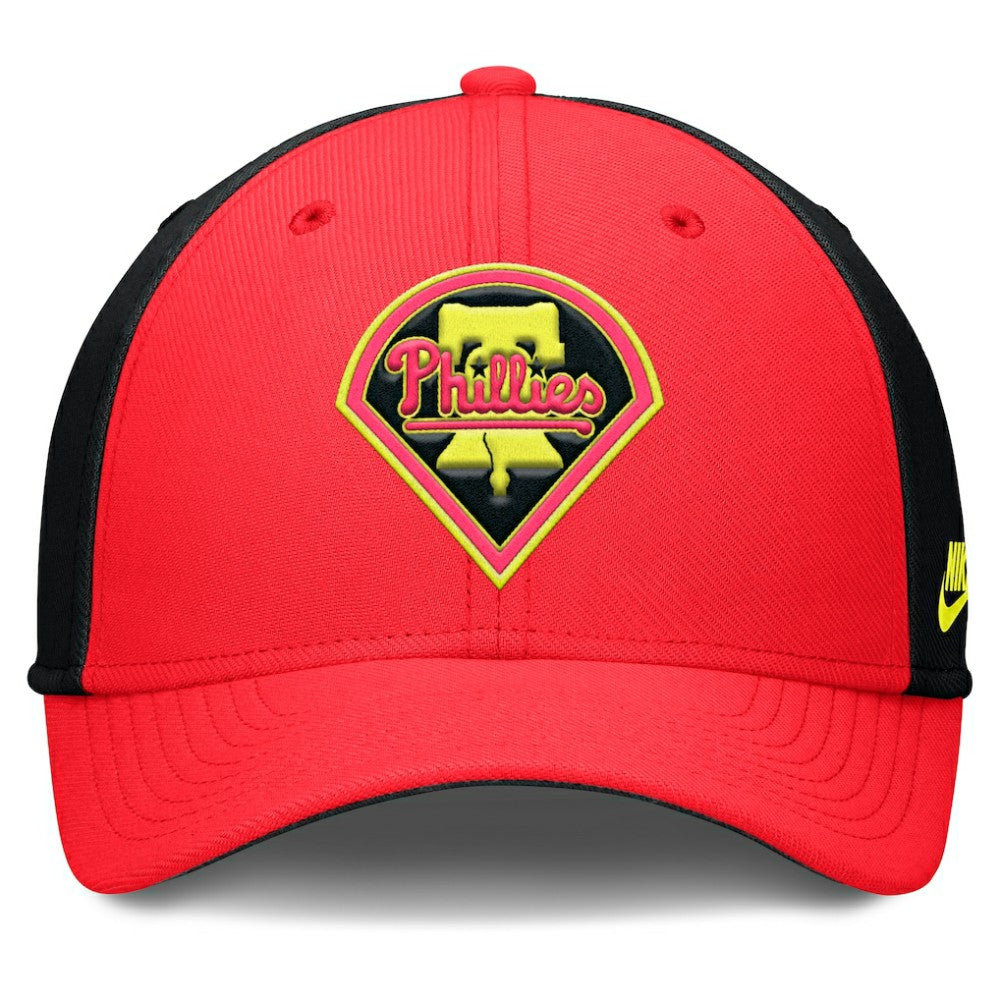 Philadelphia Phillies Nike Neon 90s Rise SwooshFlex Hat - Crimson/Black Hats