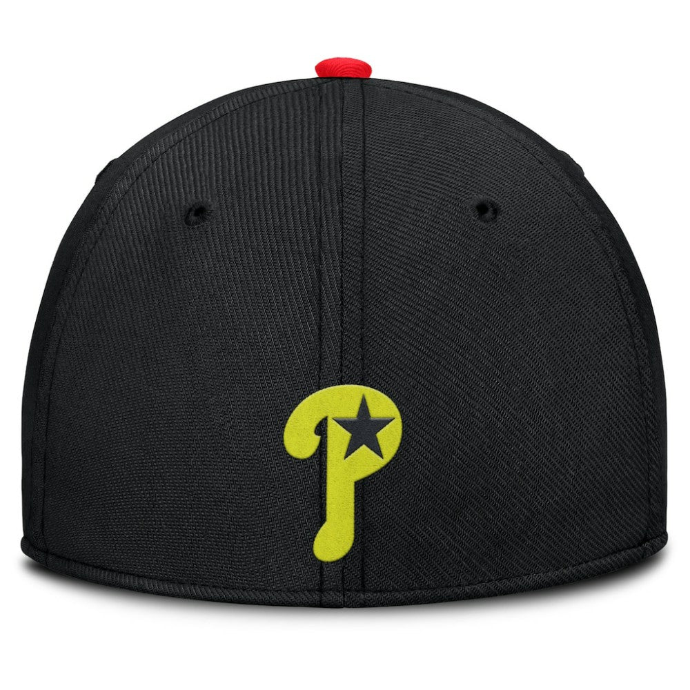 Philadelphia Phillies Nike Neon 90s Rise SwooshFlex Hat - Crimson/Black Hats