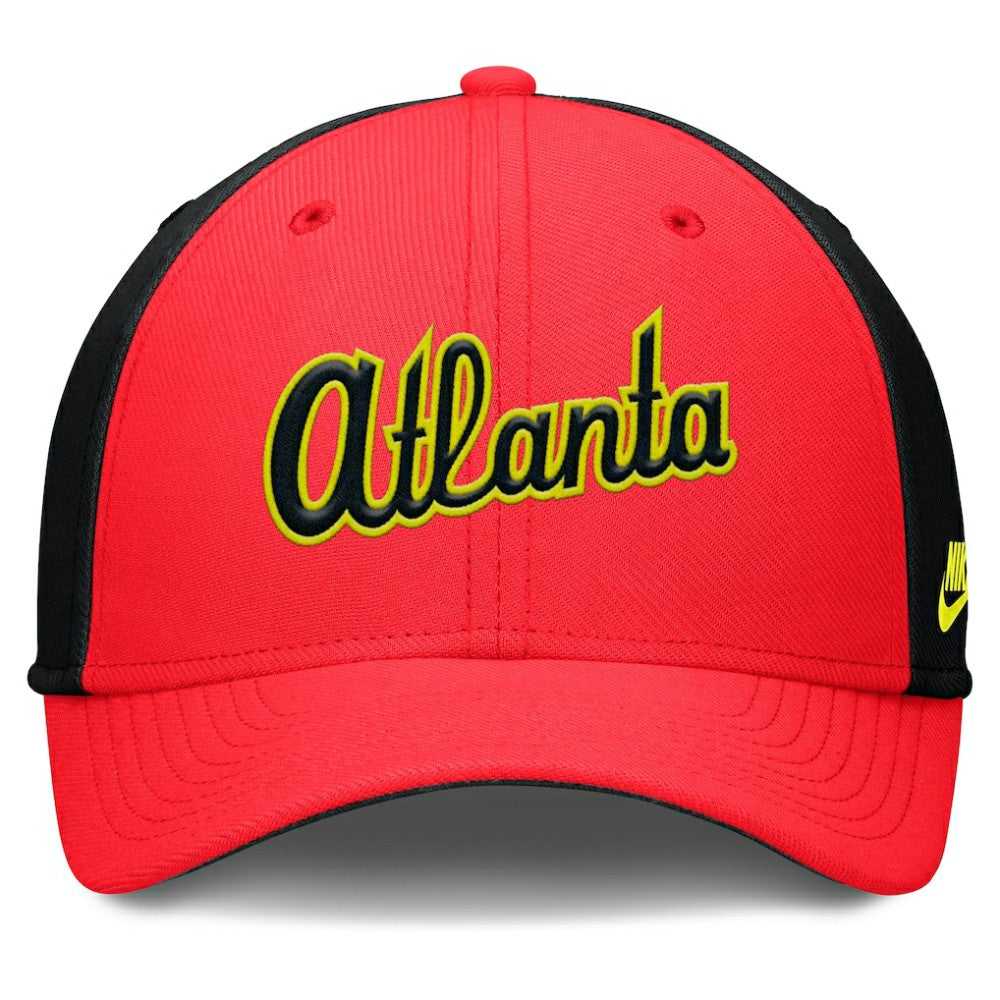 Atlanta Braves Nike Neon 90s Rise SwooshFlex Hat - Crimson/Black Hats