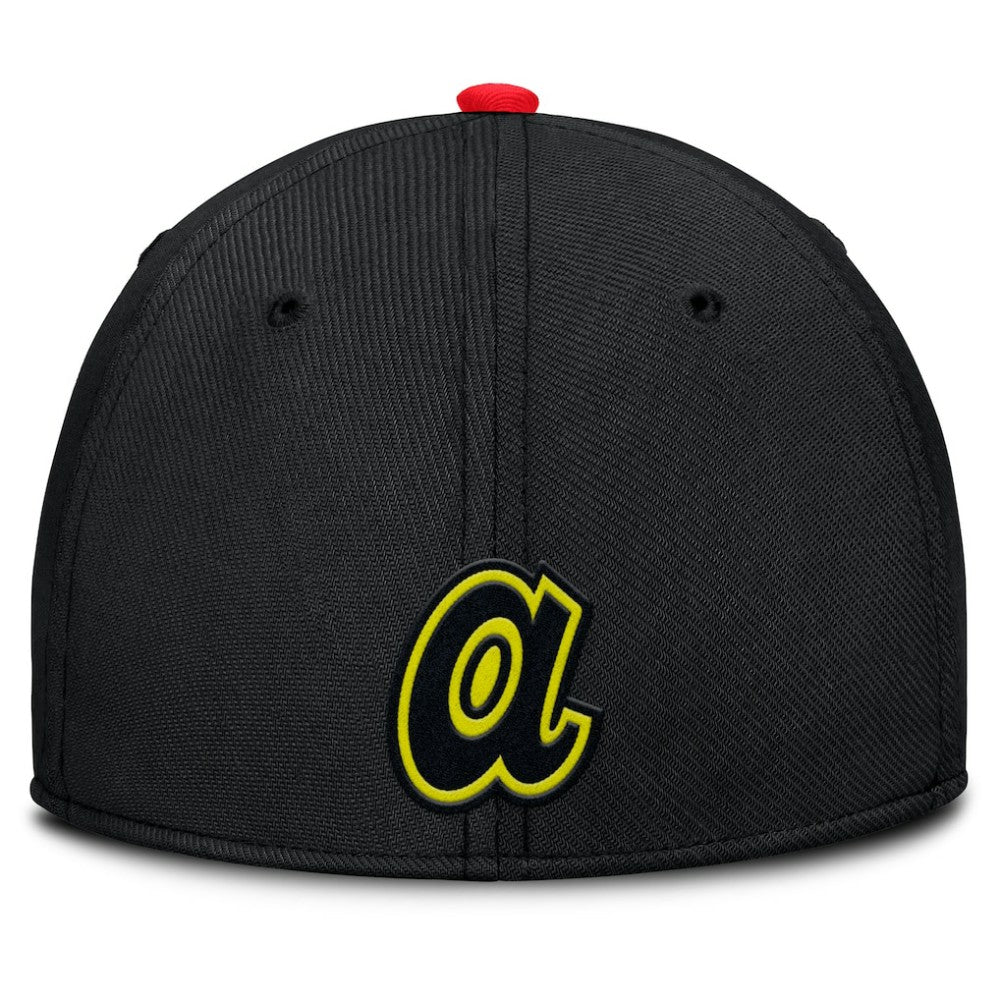 Atlanta Braves Nike Neon 90s Rise SwooshFlex Hat - Crimson/Black Hats