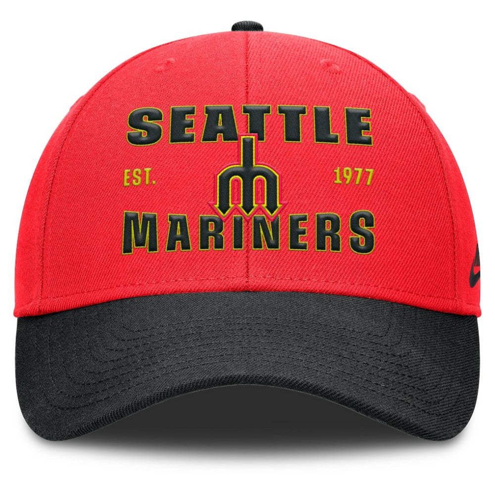 Seattle Mariners Nike Neon 90s Rise Adjustable Hat - Crimson/Black Hats