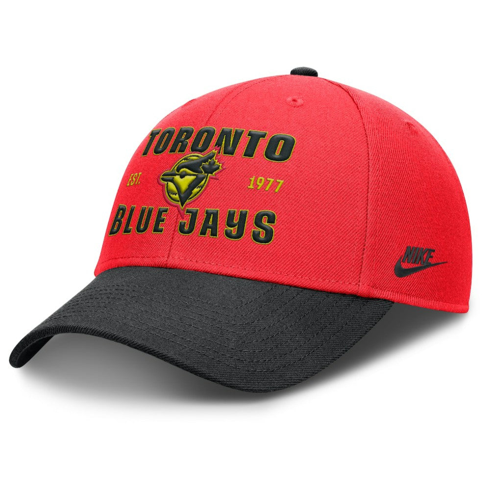 Toronto Blue Jays Nike Neon 90s Rise Adjustable Hat - Crimson/Black Hats