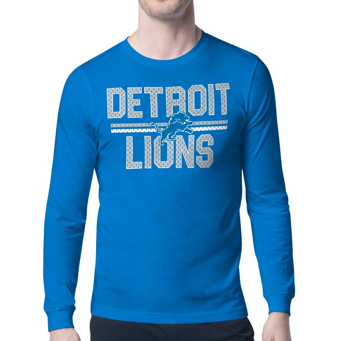 Detroit Lions Starter Mesh Look Retro Team Logo Long Sleeve T-Shirt - Blue