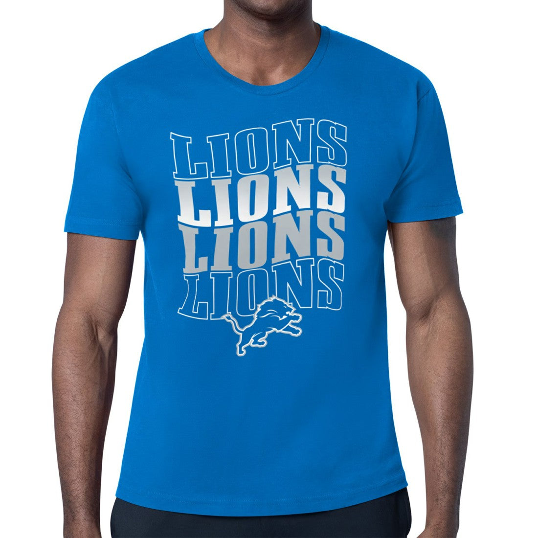 Detroit Lions Starter Four Team Name Retro Logo T-Shirt Blue