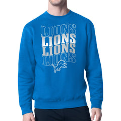 Detroit Lions Starter Four Team Name Logo Pullover Hoodie Blue