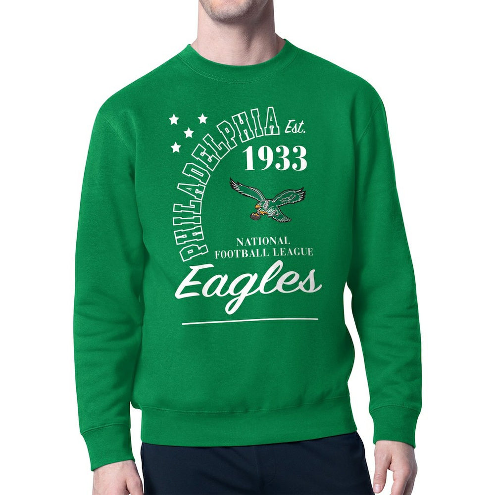 Philadelphia Eagles Starter Team Retro Logo Fleece Tri-Blend Pullover Sweatshirt Kelly Green