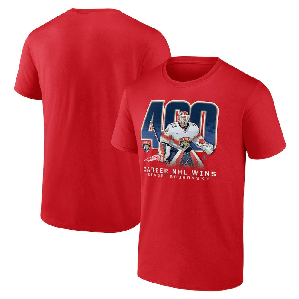 NHL Sergei Bobrovsky Florida Panthers 400 Career Wins T-Shirt - Red