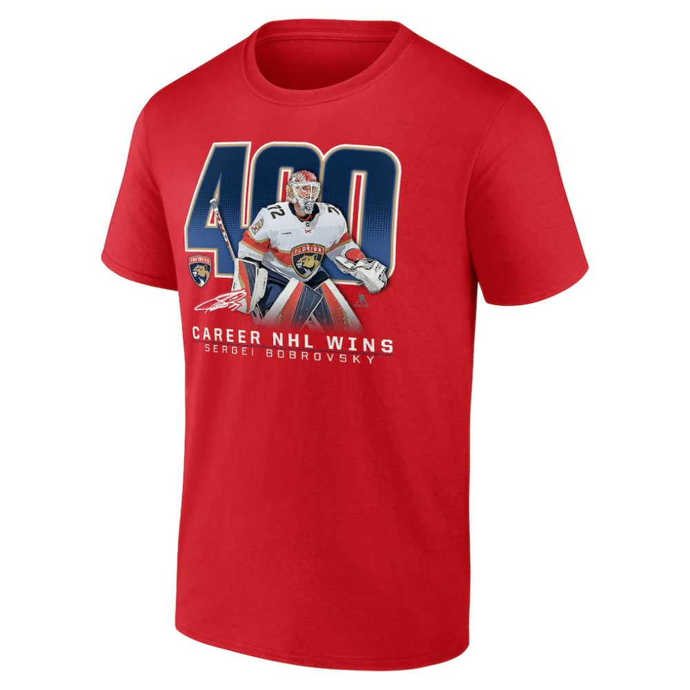 NHL Sergei Bobrovsky Florida Panthers 400 Career Wins T-Shirt - Red
