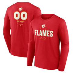 NHL,Custom Calgary Flames Personalized Name & Number Midfielder Long Sleeve T-Shirt - Red