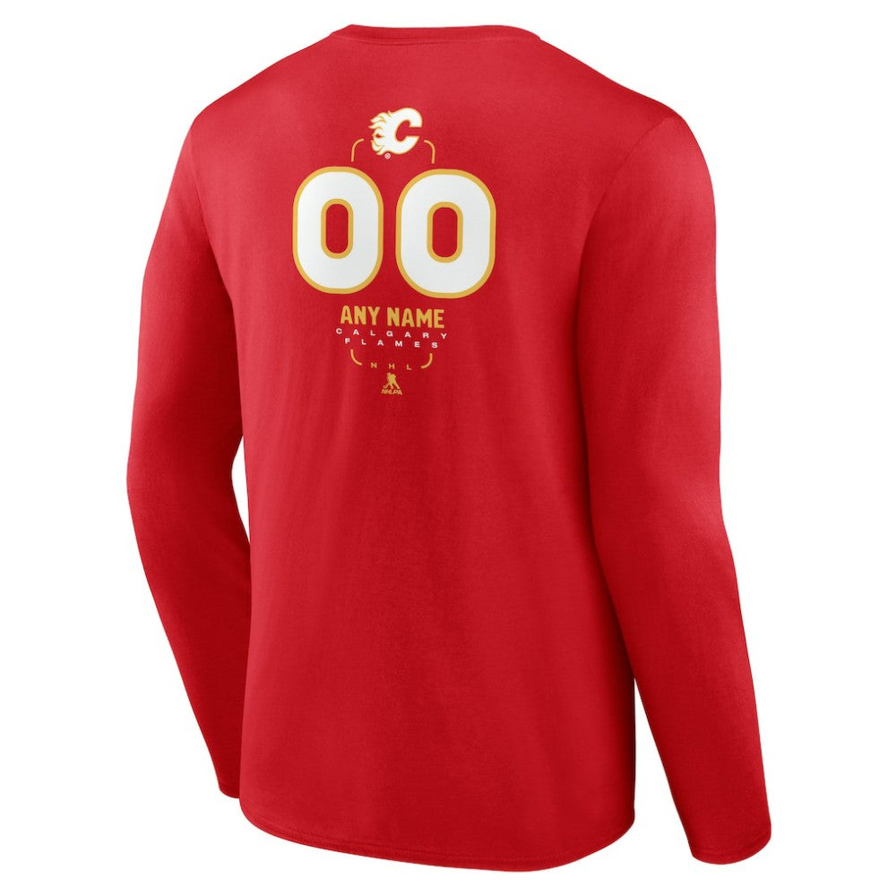 NHL,Custom Calgary Flames Personalized Name & Number Midfielder Long Sleeve T-Shirt - Red