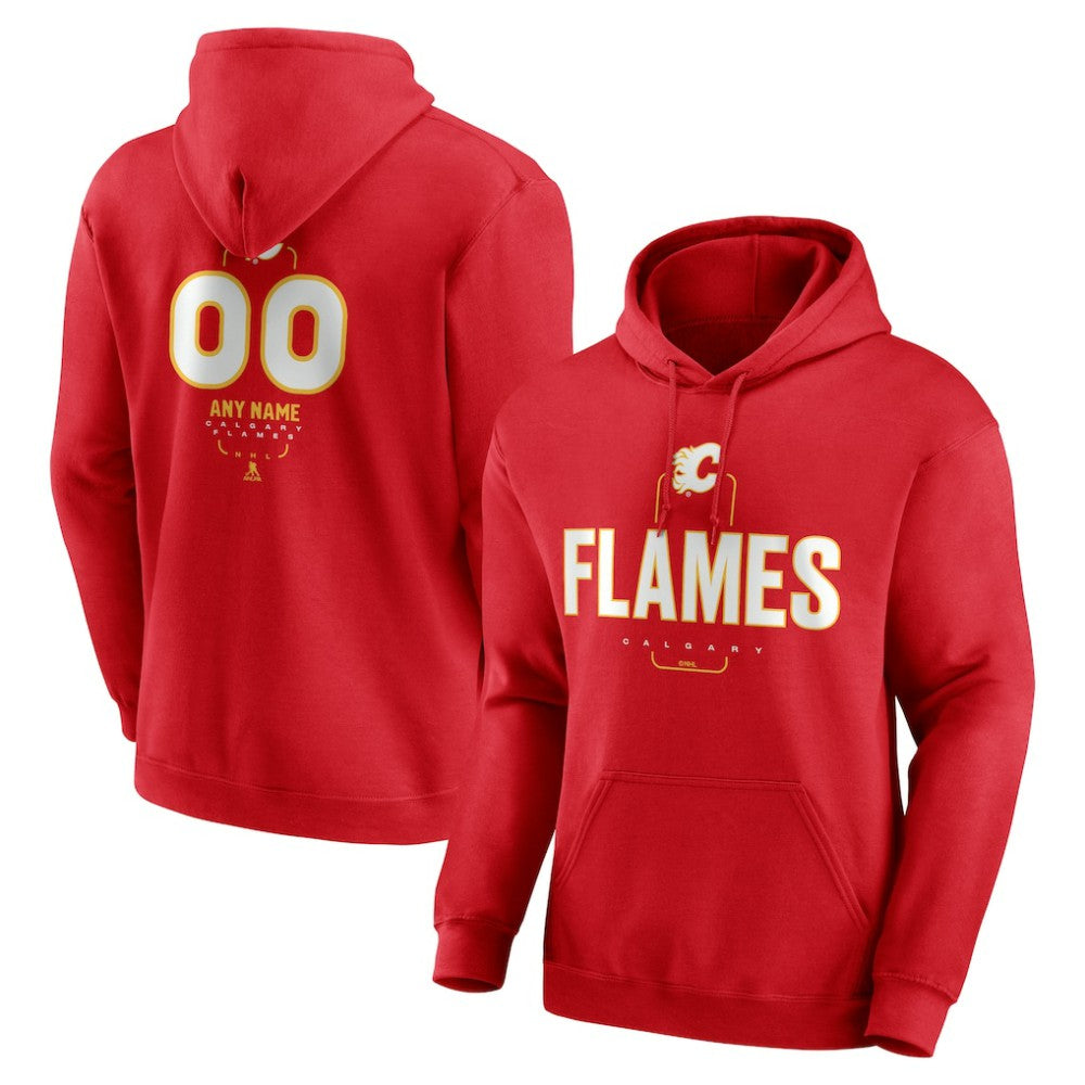 NHL,Custom Calgary Flames Personalized Name & Number Midfielder Pullover Hoodie - Red