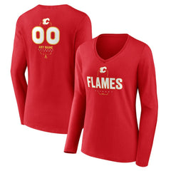 NHL,Custom Calgary Flames Women's Personalized Name & Number Midfielder Long Sleeve V-Neck T-Shirt - Red