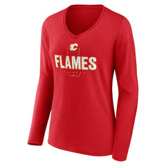 NHL,Custom Calgary Flames Women's Personalized Name & Number Midfielder Long Sleeve V-Neck T-Shirt - Red