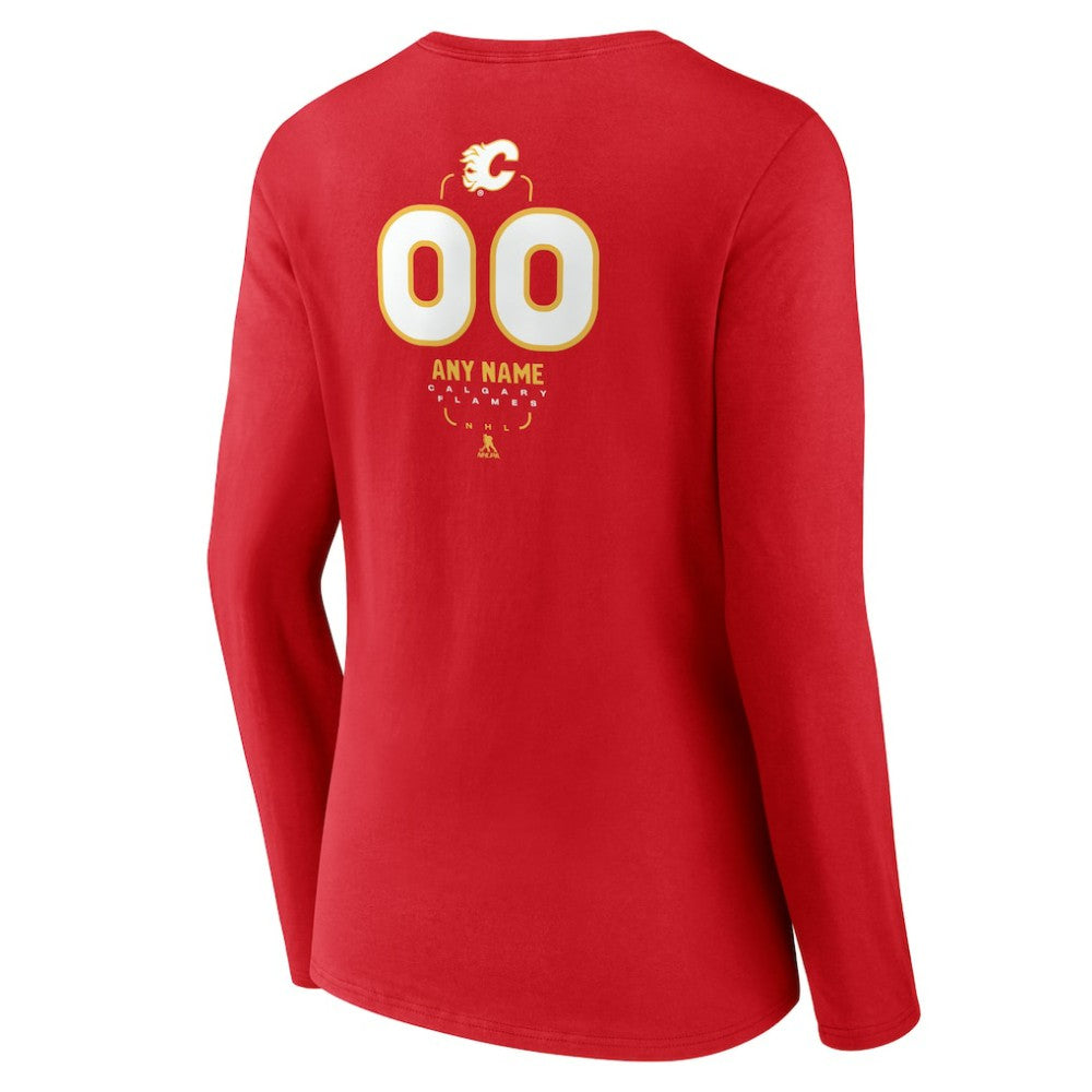 NHL,Custom Calgary Flames Women's Personalized Name & Number Midfielder Long Sleeve V-Neck T-Shirt - Red