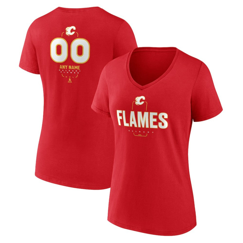 NHL,Custom Calgary Flames Women's Personalized Name & Number Midfielder V-Neck T-Shirt - Red