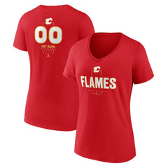 NHL,Custom Calgary Flames Women's Personalized Name & Number Midfielder V-Neck T-Shirt - Red