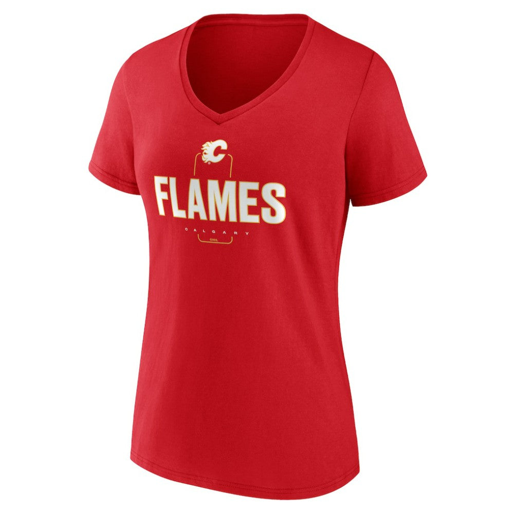 NHL,Custom Calgary Flames Women's Personalized Name & Number Midfielder V-Neck T-Shirt - Red
