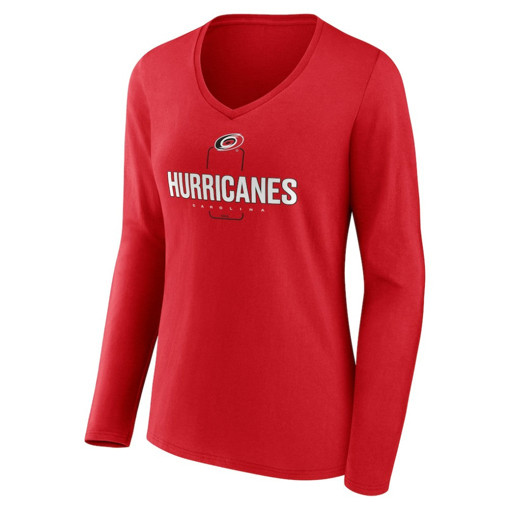 NHL,Custom Carolina Hurricanes Women's Personalized Name & Number Midfielder Long Sleeve V-Neck T-Shirt - Red