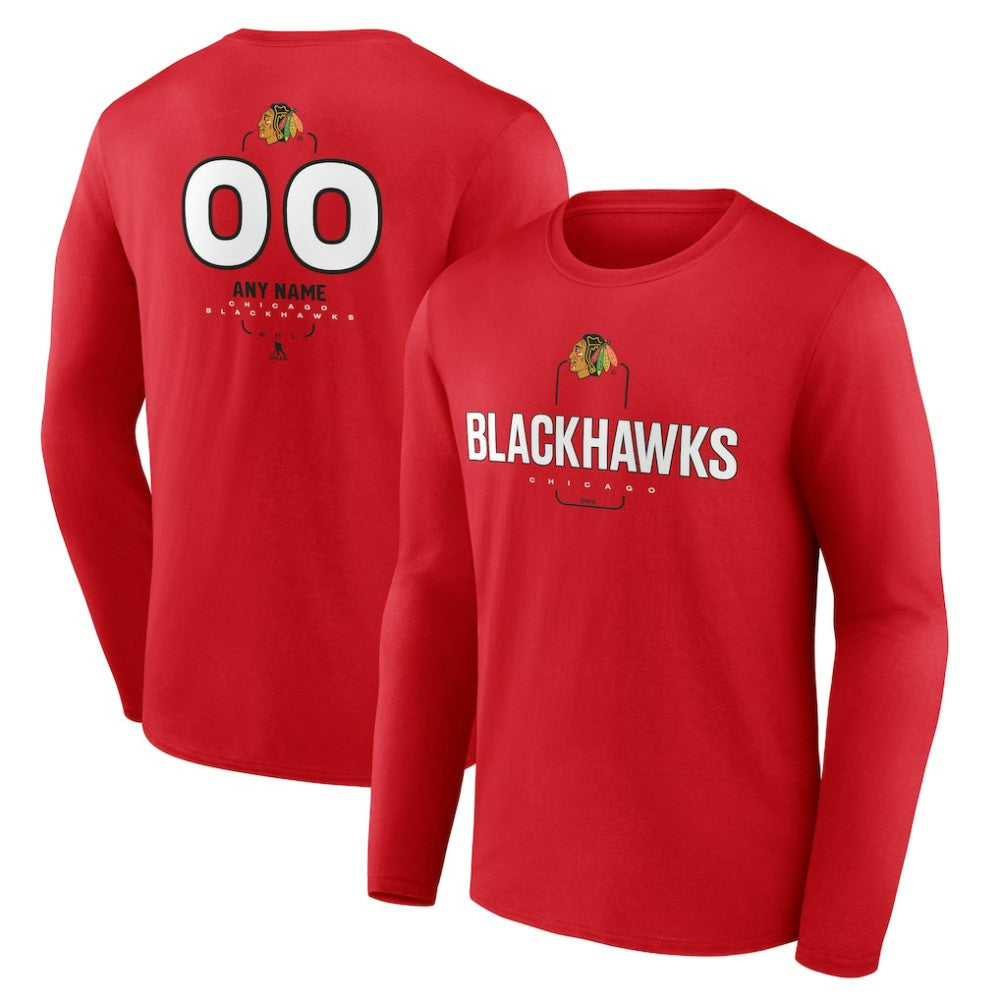 NHL,Custom Chicago Blackhawks Personalized Name & Number Midfielder Long Sleeve T-Shirt - Red