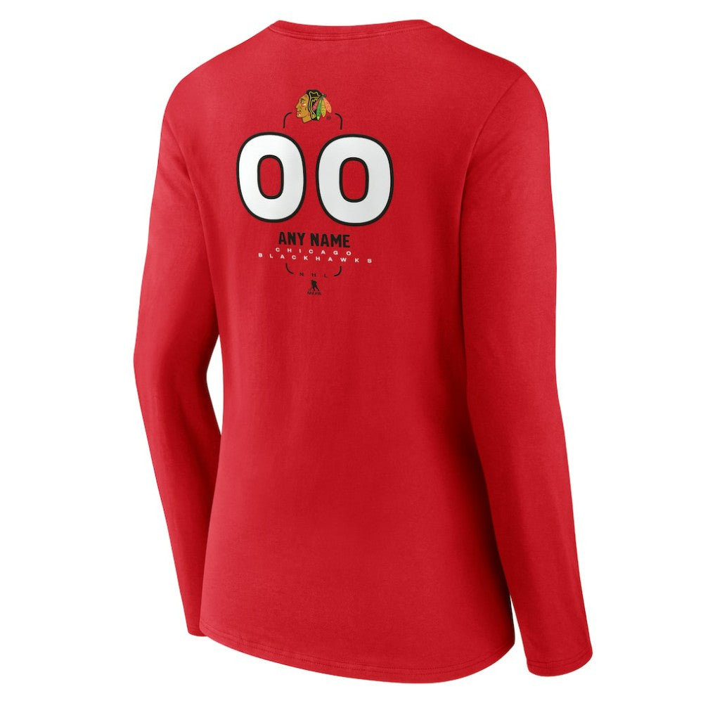 NHL,Custom Chicago Blackhawks Women's Personalized Name & Number Midfielder Long Sleeve V-Neck T-Shirt - Red