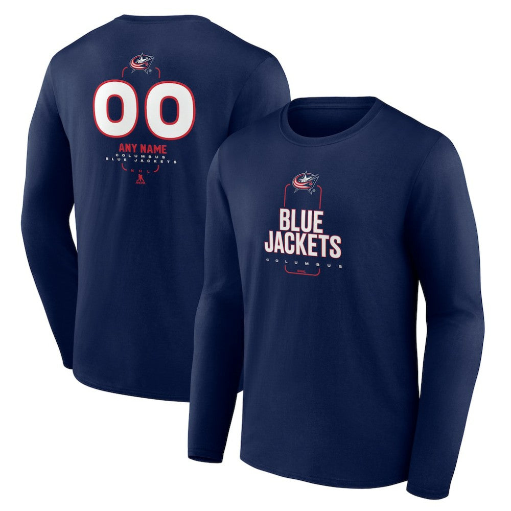 NHL,Custom Columbus Blue Jackets Personalized Name & Number Midfielder Long Sleeve T-Shirt - Navy