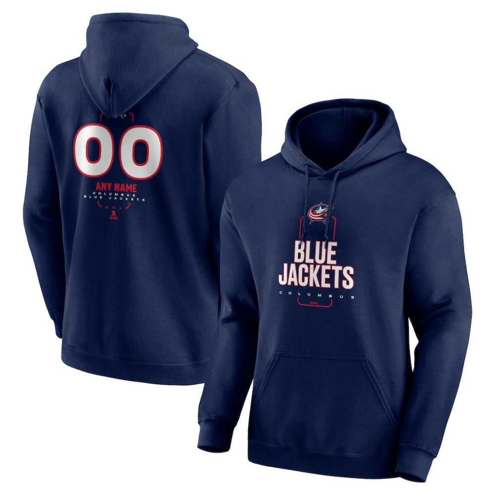 NHL,Custom Columbus Blue Jackets Personalized Name & Number Midfielder Pullover Hoodie - Navy